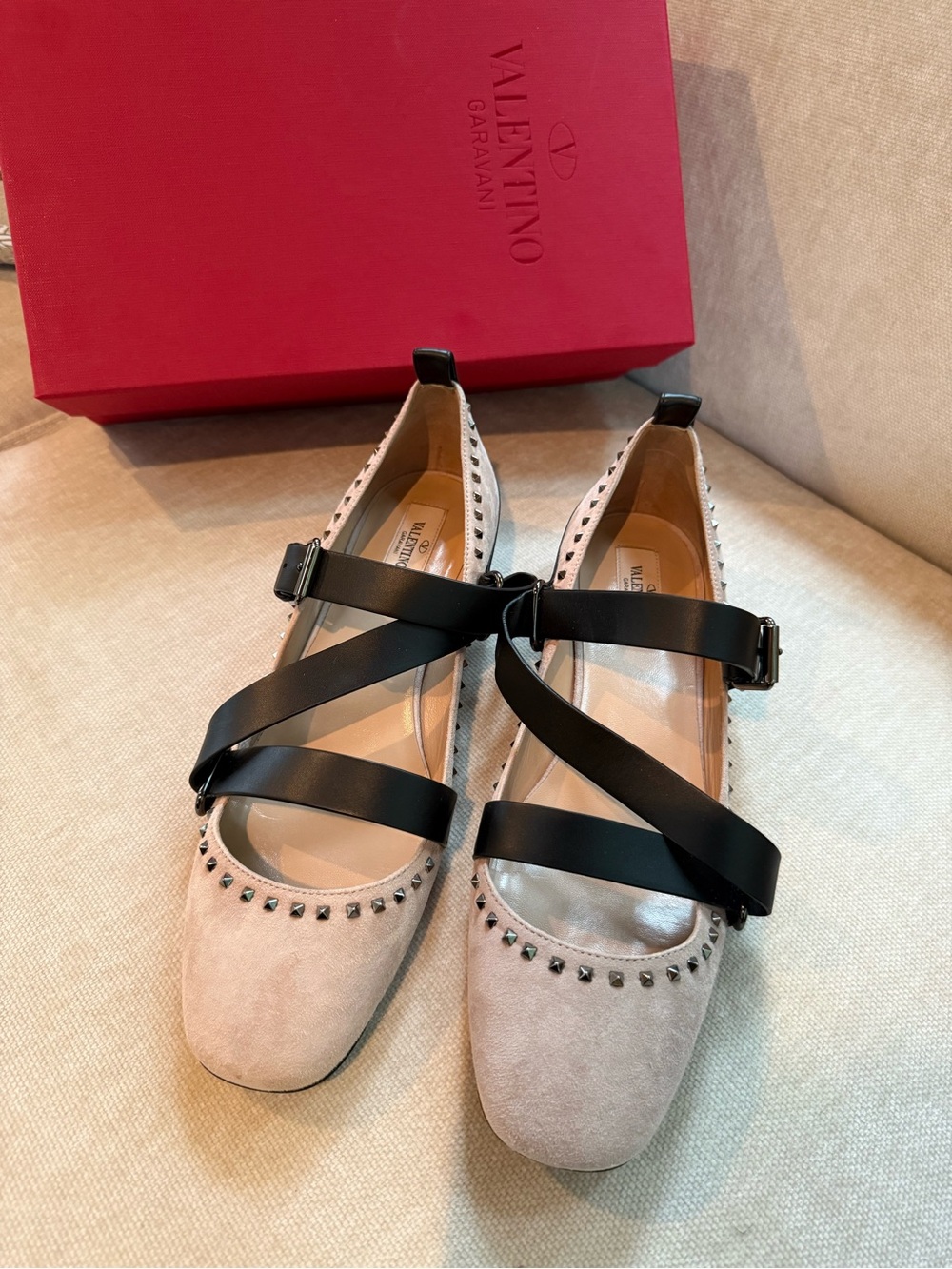 Valentino Garavani Beige Suede Ballerina Flats